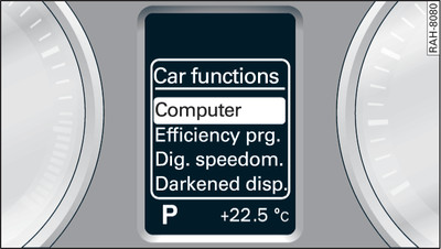 Instrument cluster: Vehicle functions menu